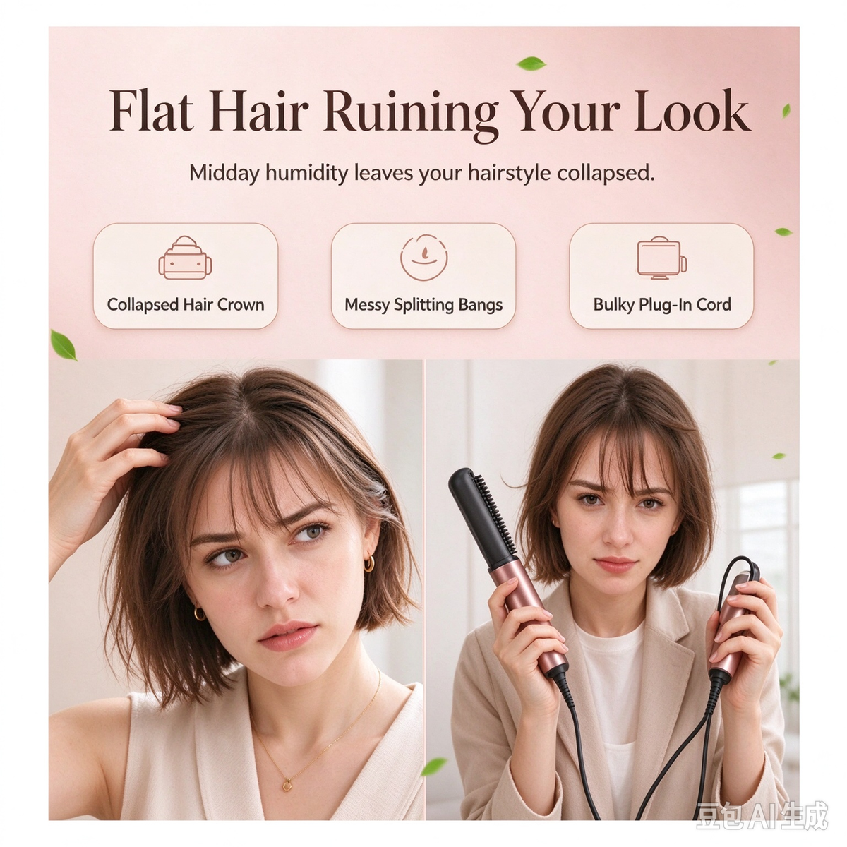 Cordless Mini Heated Hair Straightener Brush Portable Rechargeable Hair Styling Comb for Bangs and Volumizing
