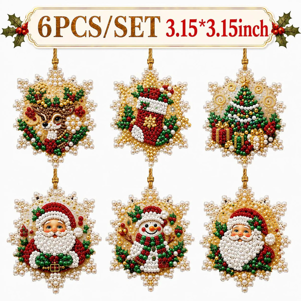 6Pcs/12Pcs Christmas DIY Diamond Painting Ornaments Kit, Xmas Tree Hanging Pendant 🎄