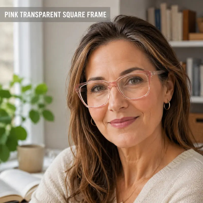 Progressive Photochromic Readers for Women, Pink Square Multifocal Reading Glasses 🕶️