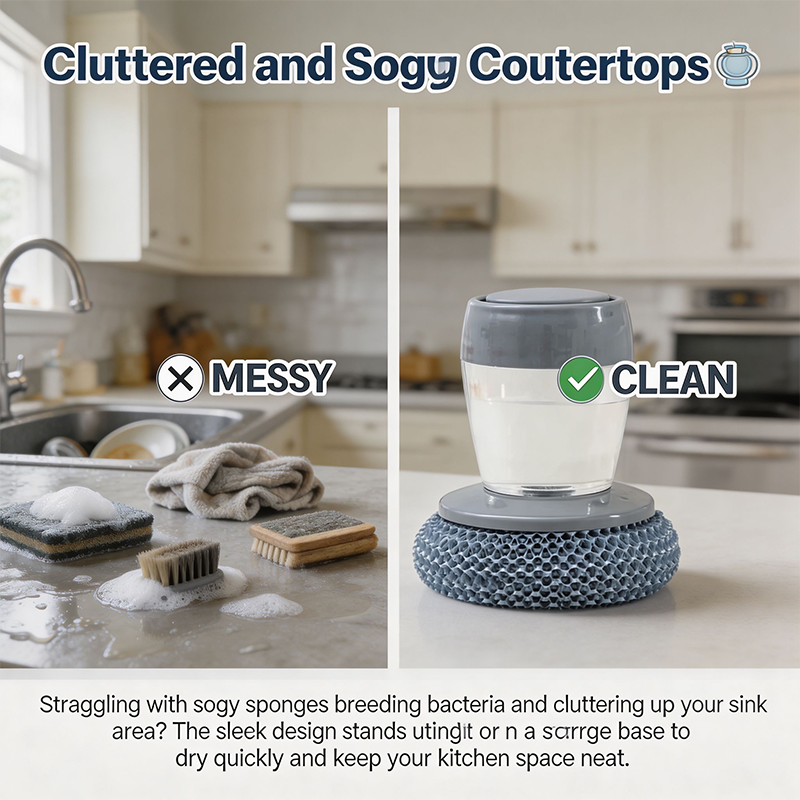 Plastic Auto-Dispense Dish Brush - Multifunctional Pot Scrubber with Lazy Button Design🧼