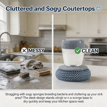 Plastic Auto-Dispense Dish Brush - Multifunctional Pot Scrubber with Lazy Button Design🧼