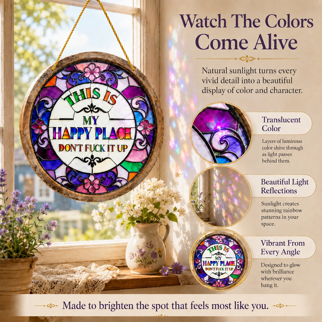 🔥 LAST DAY 49% OFF – 🌈Happy Place Hanging Suncatcher | Sunlight-Catching Quote Decor for Windows, Porches, Patios & Gifts ✨