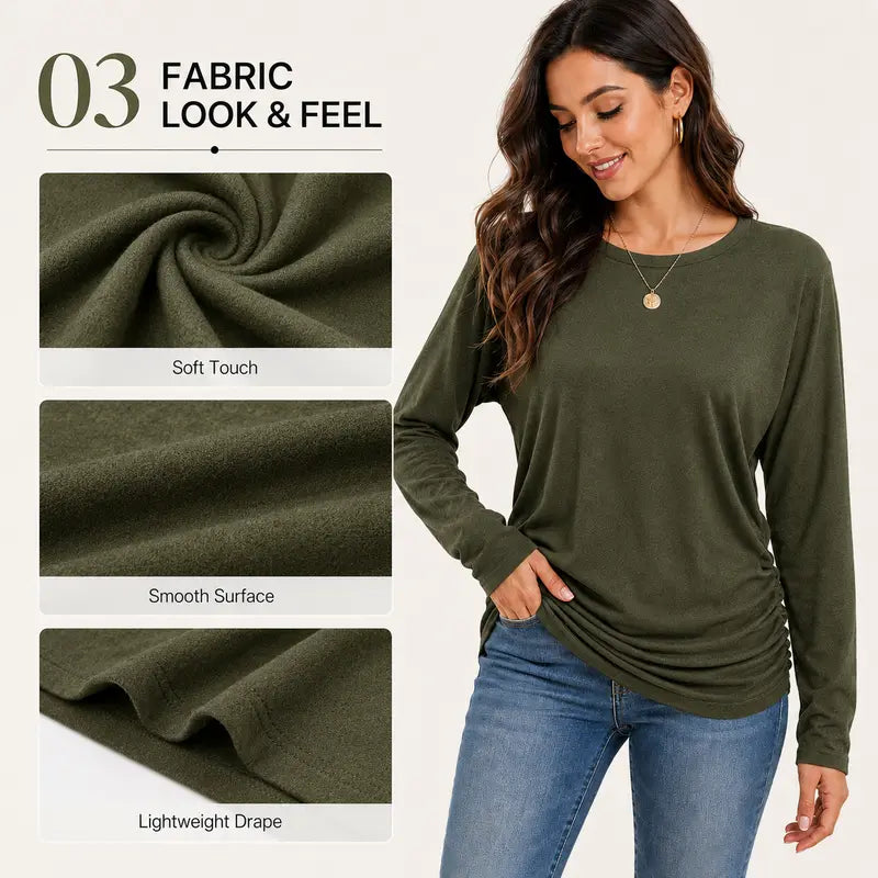 womens long sleeve shirts ruched hem fall tops lightweight sweaters landing 05