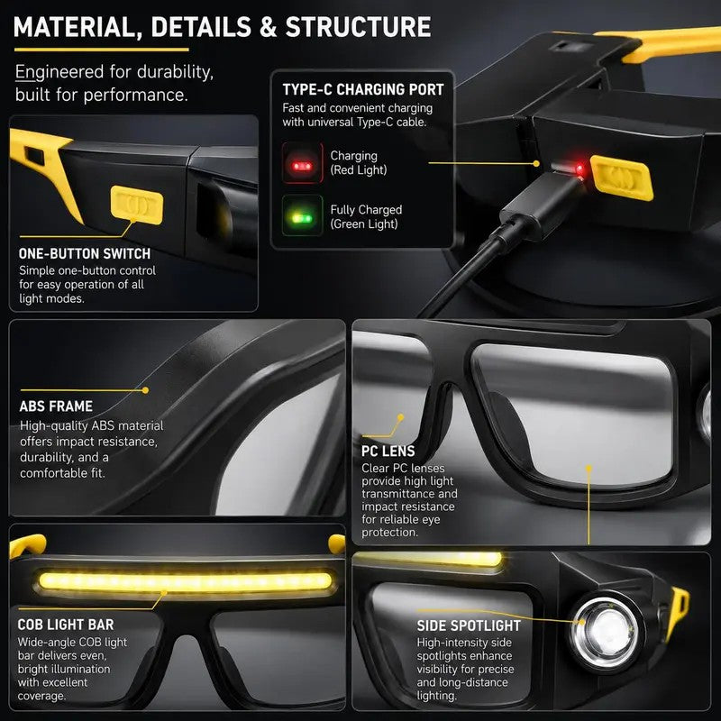 rechargeable led headlamp glasses hand wave sense type c usb charging landing 06