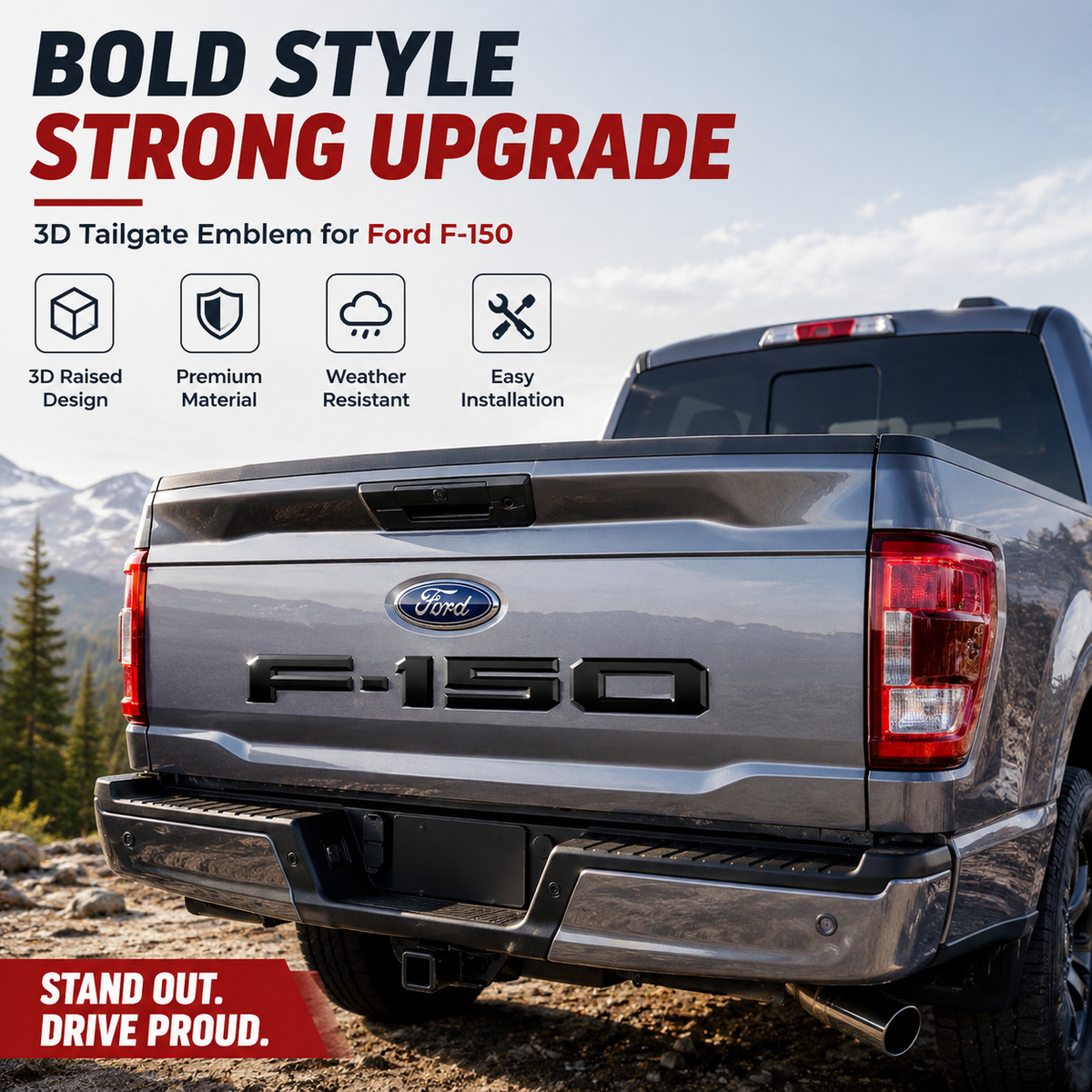 F-150 Upgrade Accessories: 3D Emblem – Tailgate Insert Lettering – Stylish Trim Designed for Pickup Owners