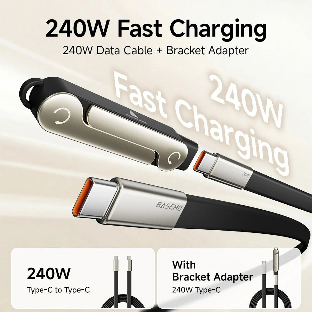 240w supercharge durable 2 in 1 detachable usb c power cable charger zinc alloy silicone type c cable 360 rotating invisible stand single head adapter for smartphones ideal for gaming car use landing 05