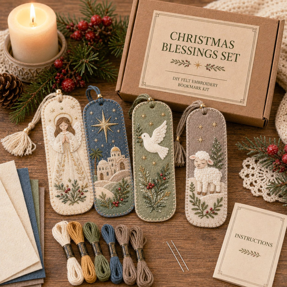 🎄 DIY Felt Embroidery Bookmark Kit(4PCS)