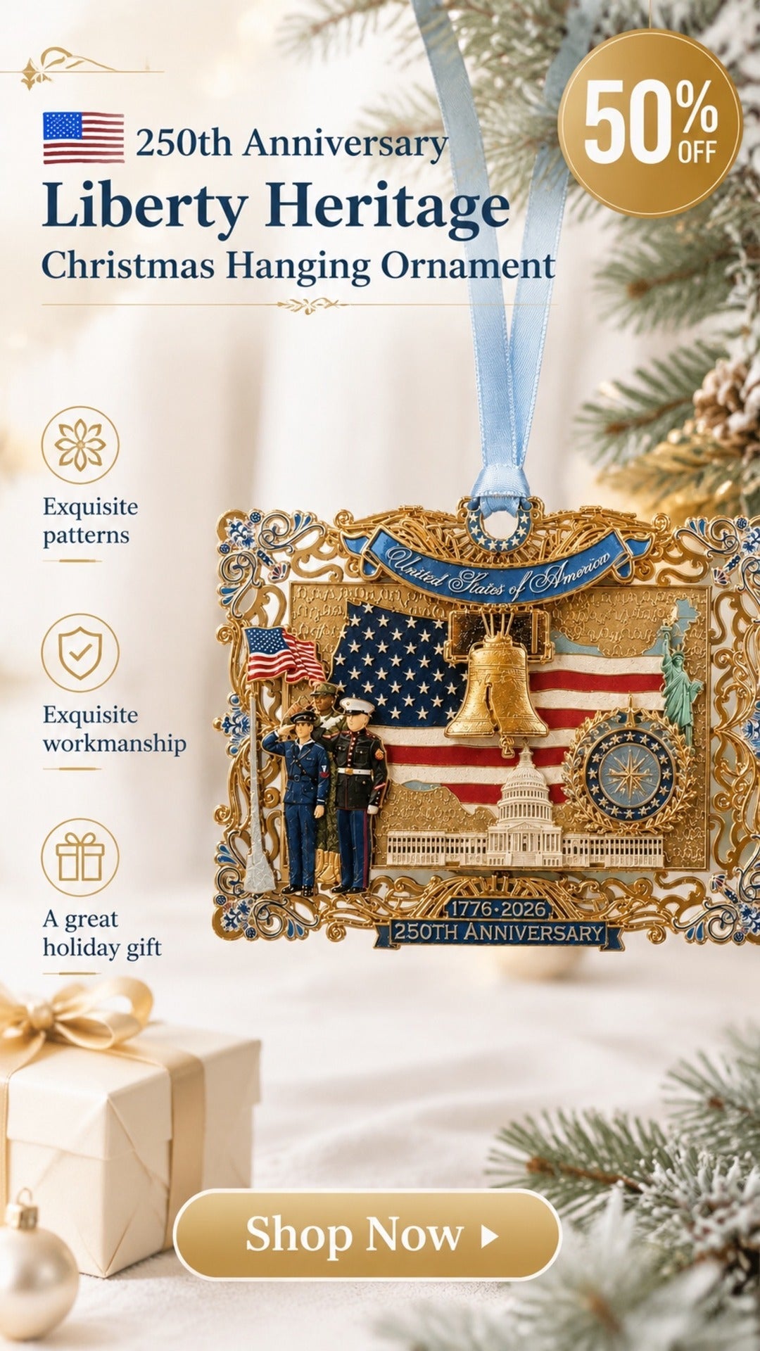 250th anniversary liberty heritage christmas hanging ornament landing 02