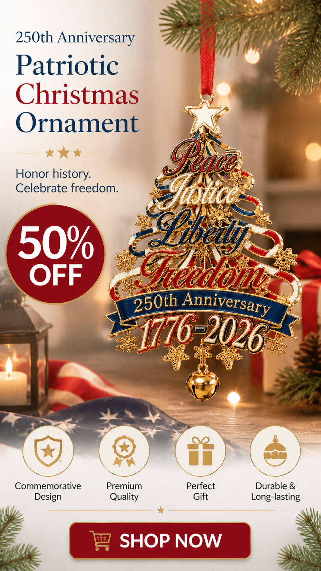250th anniversary patriotic christmas tree ornament landing 02
