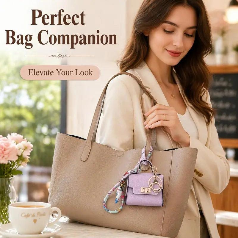 4pcs mini square bag pendant keychain high quality leather with colorful strap landing 08