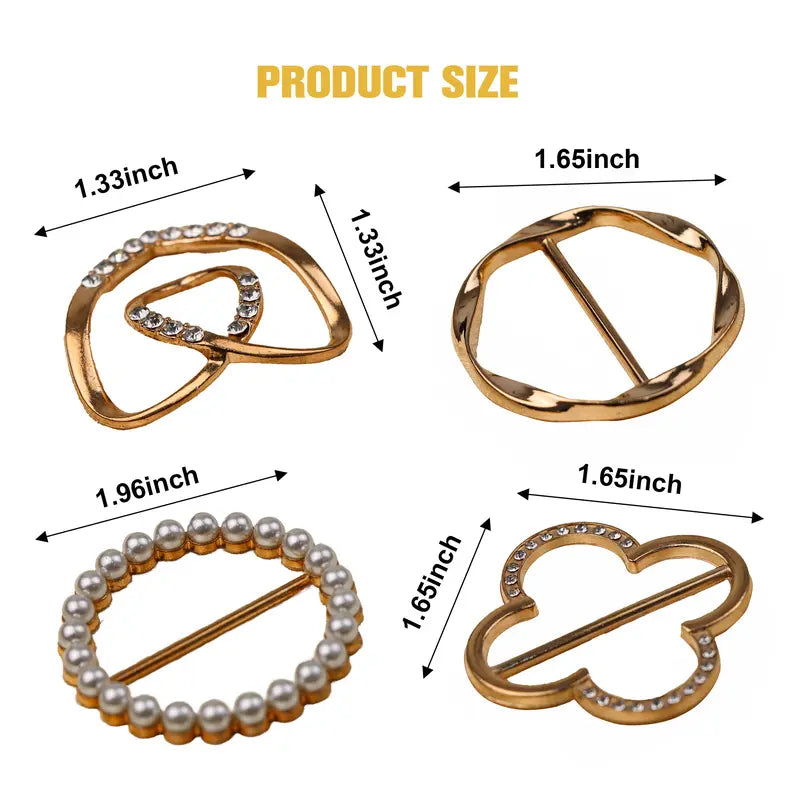 4 Counts Women's Fashion Metal Shirt Clips, Shape-Including Round and Heart Designs 👔