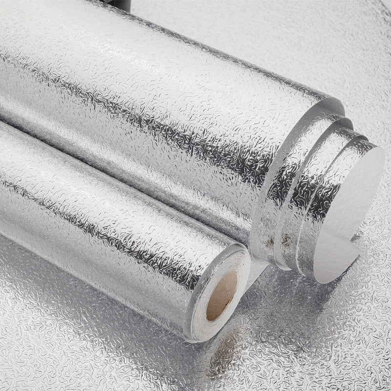 Kitchen Waterproof Oil Proof Aluminum Foil Sticker, Silver Texture Peel🧽