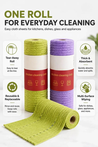 🧽 Reusable Tear-Off Cleaning Cloth Roll – Tear, Wipe, Wash & Reuse