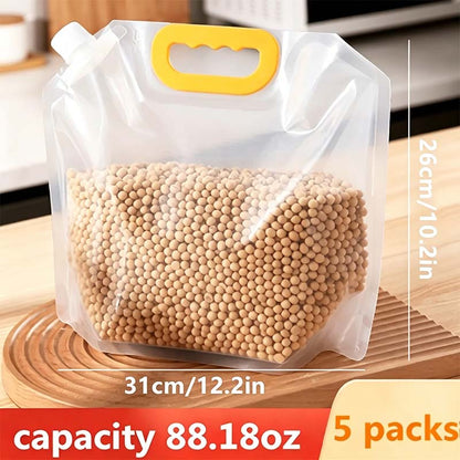 5pcs/pack Grain Sealed Bags, Transparent Food Storage Bags, Moisture-Proof and Pest-Resistant🌾