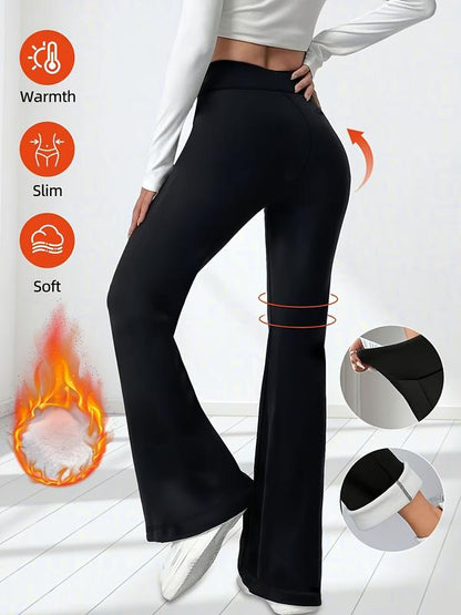 Women's Thermal Thick Lambskin High-Waisted Micro-Flared Pants 👖