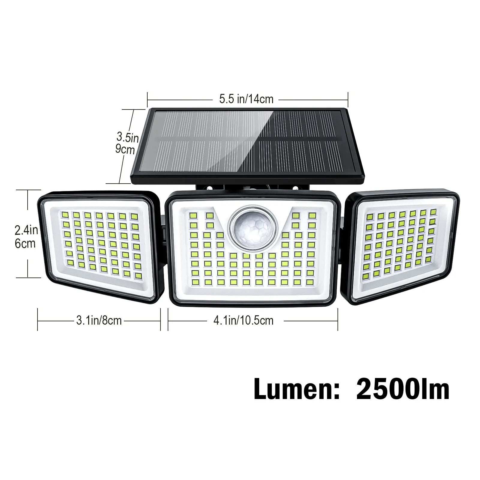 Solar Outdoor Security Spotlights, 2500LM 3-Head Dimmable Adjustable Wall Mount Lights with 3 Modes, IP65 Waterproof, 2 Years Warranty, for Garage, Festival Gift