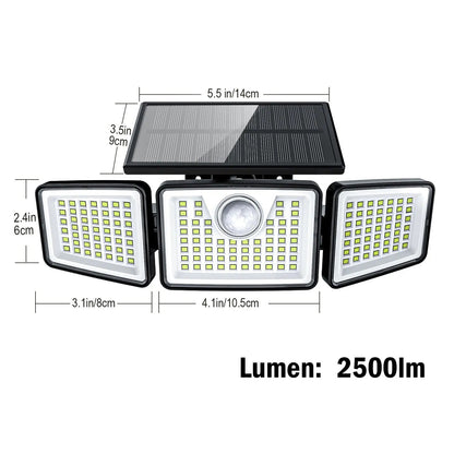 Solar Outdoor Security Spotlights, 2500LM 3-Head Dimmable Adjustable Wall Mount Lights with 3 Modes, IP65 Waterproof, 2 Years Warranty, for Garage, Festival Gift