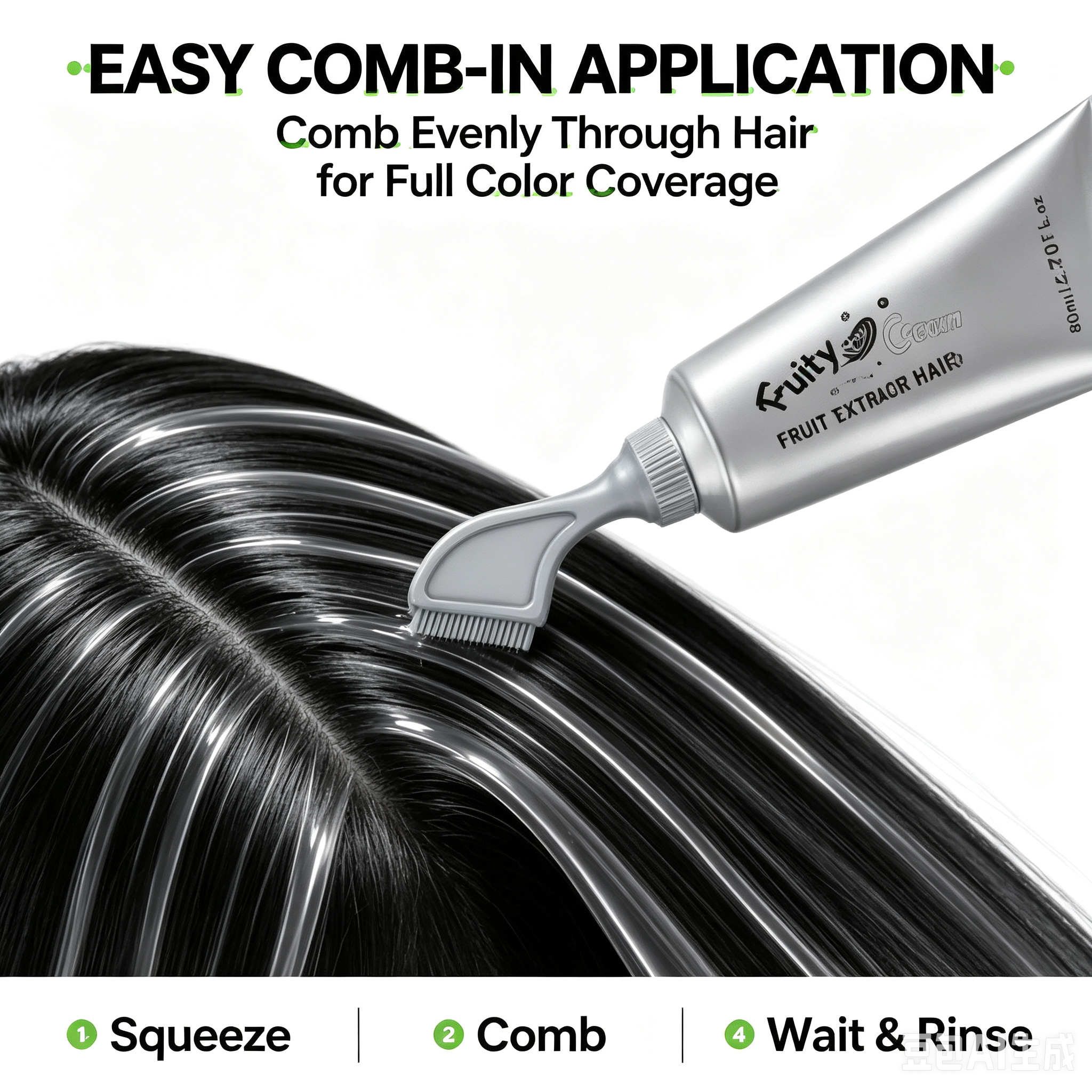 Fruit Extract Hair Dye Comb / Hair Dye Cream — Portable Home Use, Gentle Plant-Based Hair Dye for Full Hair Coloring, Reusable No Mix Hair Color