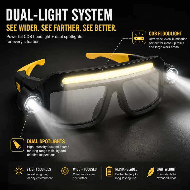 🔥Hands-Free LED Work Glasses with Wide Front Beam, Side Lights & Over-Glasses Fit