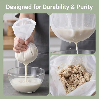 3Pcs Bowl-Shaped Nylon Nut Milk Bag, Reusable Strainer Bags 🥛