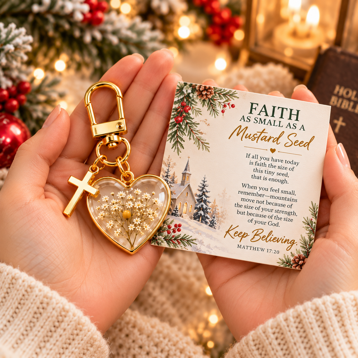 ⏳ Last Day 50% OFF –✝️ Mustard Seed Faith Keychain — Keep Believing