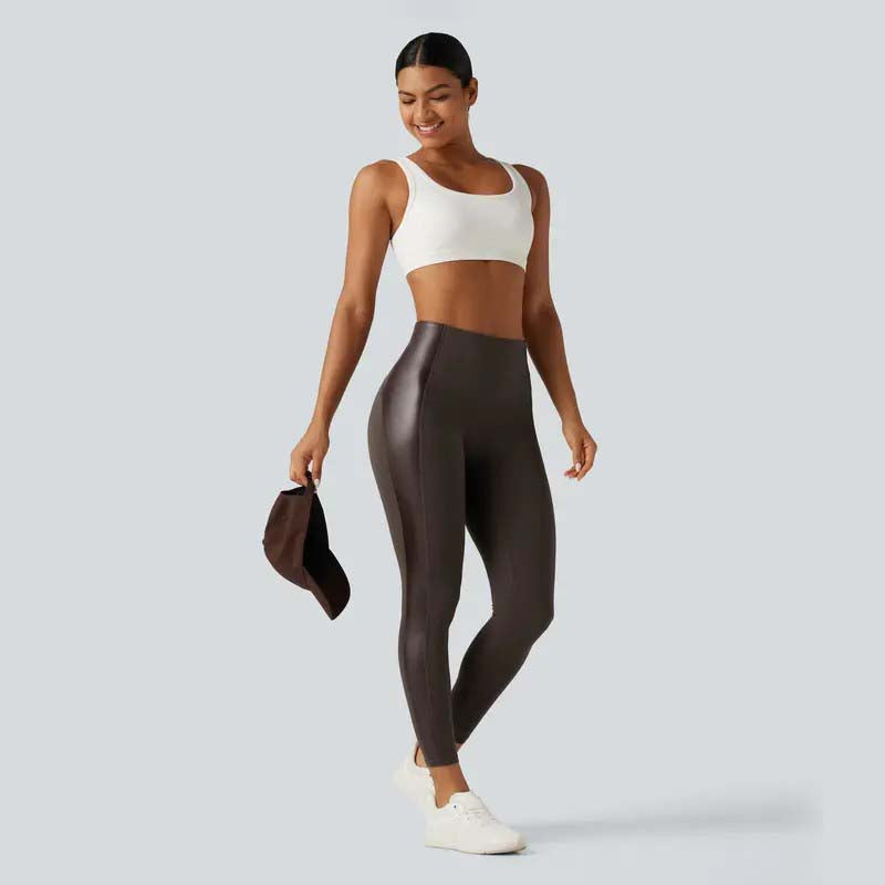 high waisted stretchy pu tummy control yoga leggings with pocket landing 08