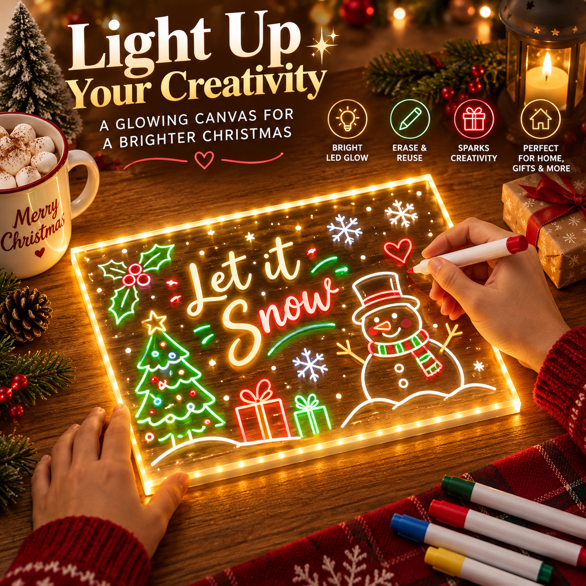 Creative Rewritable Acrylic LED Message Board 🎨 (set come with 7 Pens)