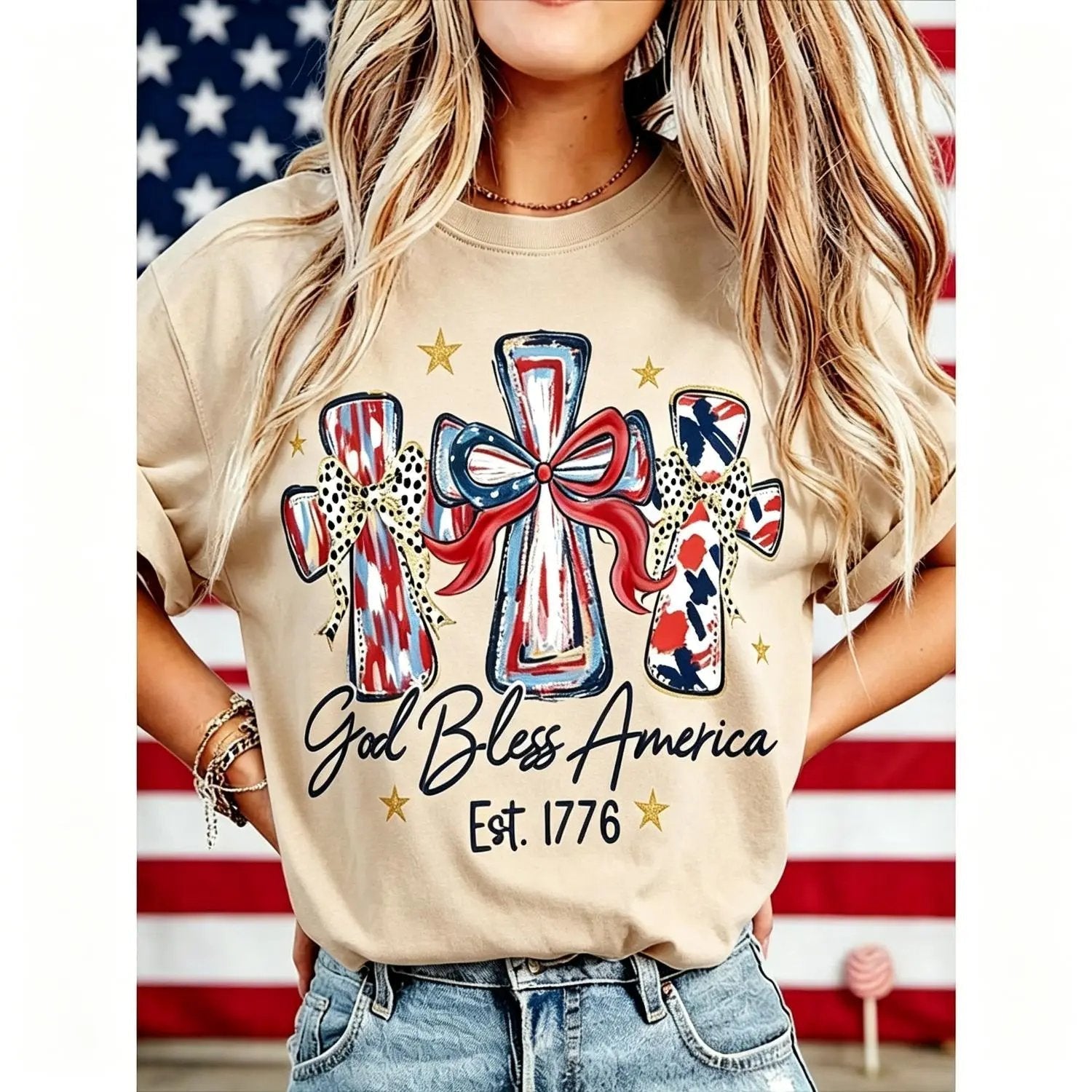⭐ God Bless America Women T-Shirt - Vintage 250th Anniversary USA Gift Tee🎆