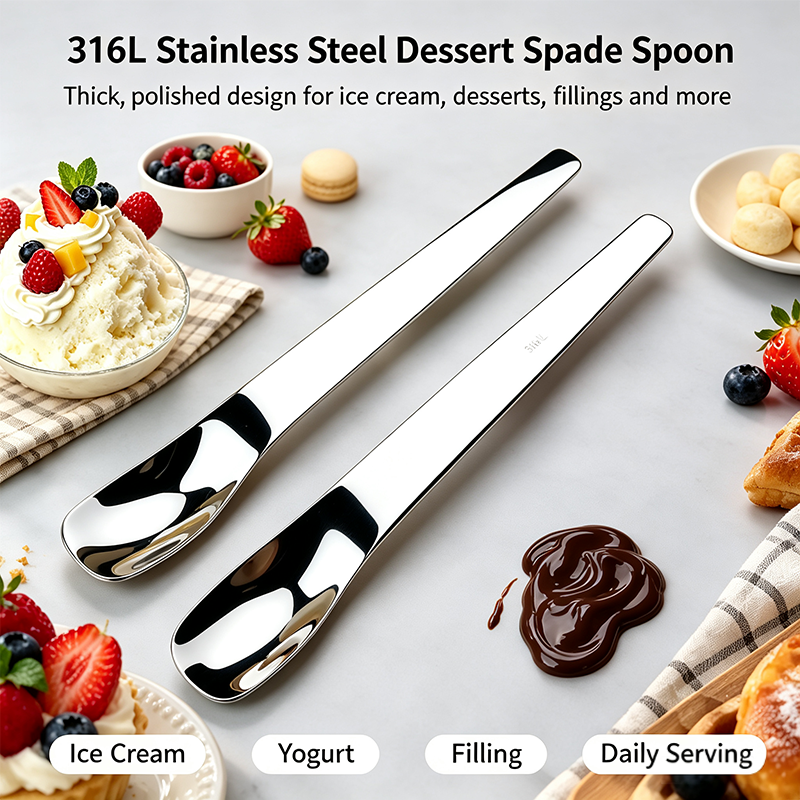 316l stainless steel dessert spade spoon mirror polished thick multi purpose spoon landing 05