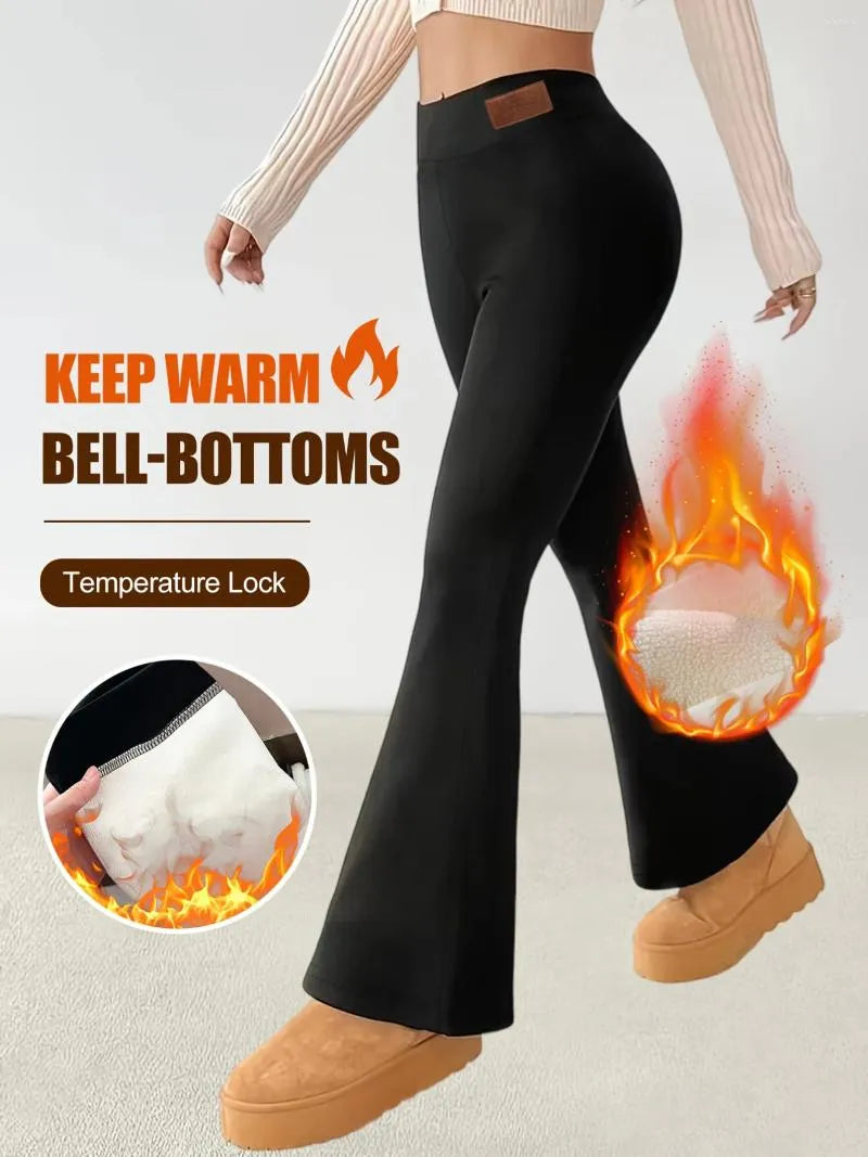 womens thermal thick lambskin high waisted micro flared pants landing 05