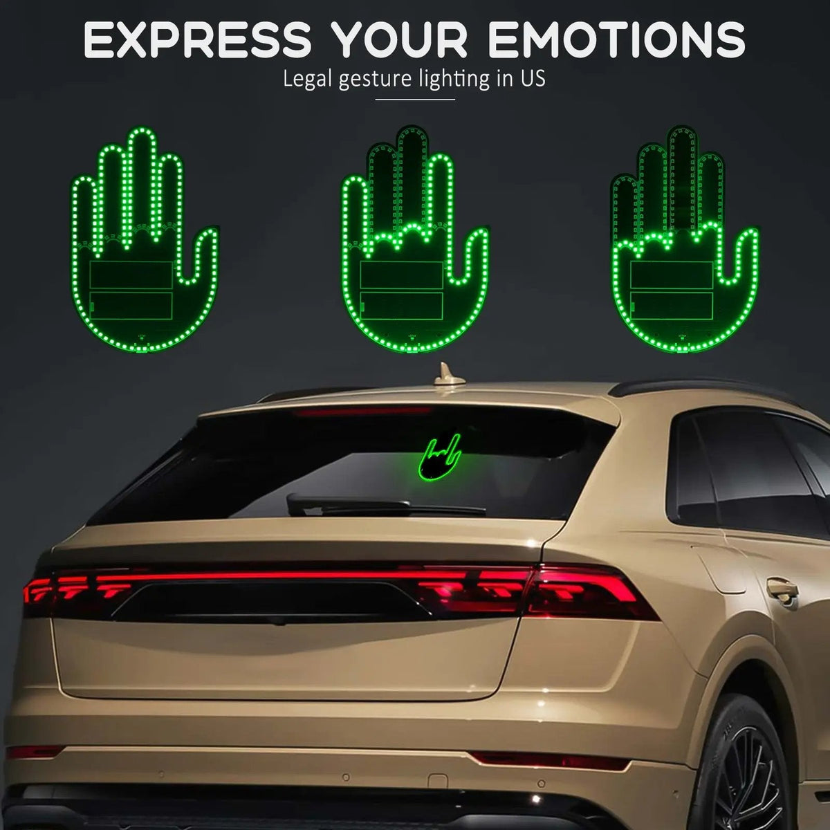 🎉DIBMS Remote Control LED Car Gesture Light – Rechargeable Finger Hand Sign for Rear Window