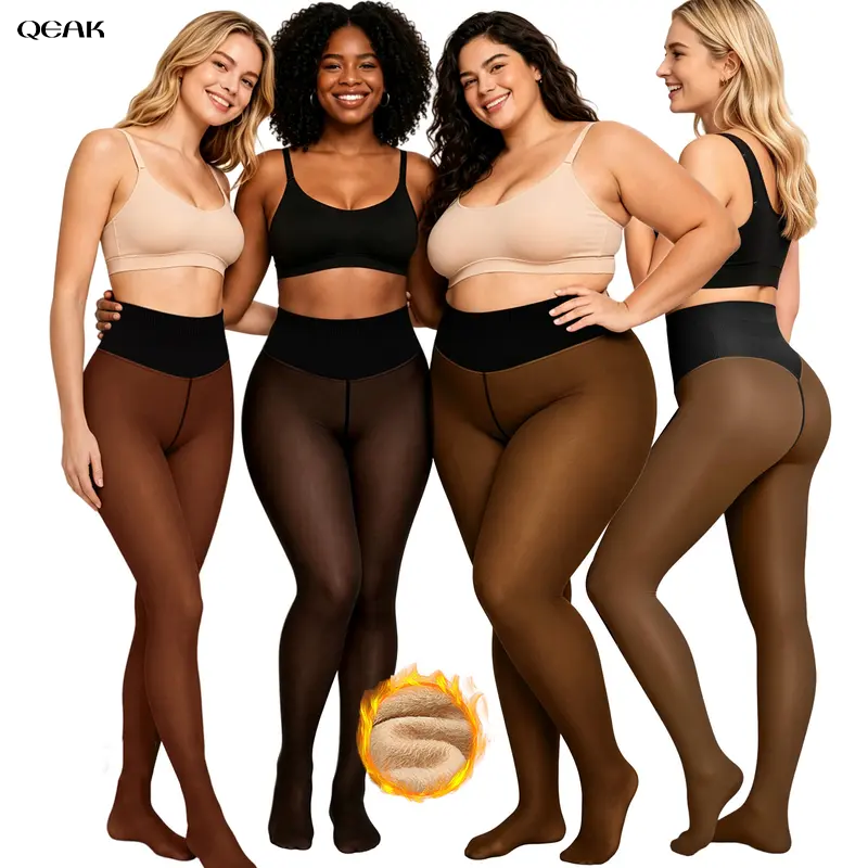 women fleece lined tights body slimming leggings sheer fake translucent landing 08