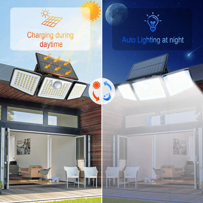 Solar Outdoor Security Spotlights, 2500LM 3-Head Dimmable Adjustable Wall Mount Lights with 3 Modes, IP65 Waterproof, 2 Years Warranty, for Garage, Festival Gift