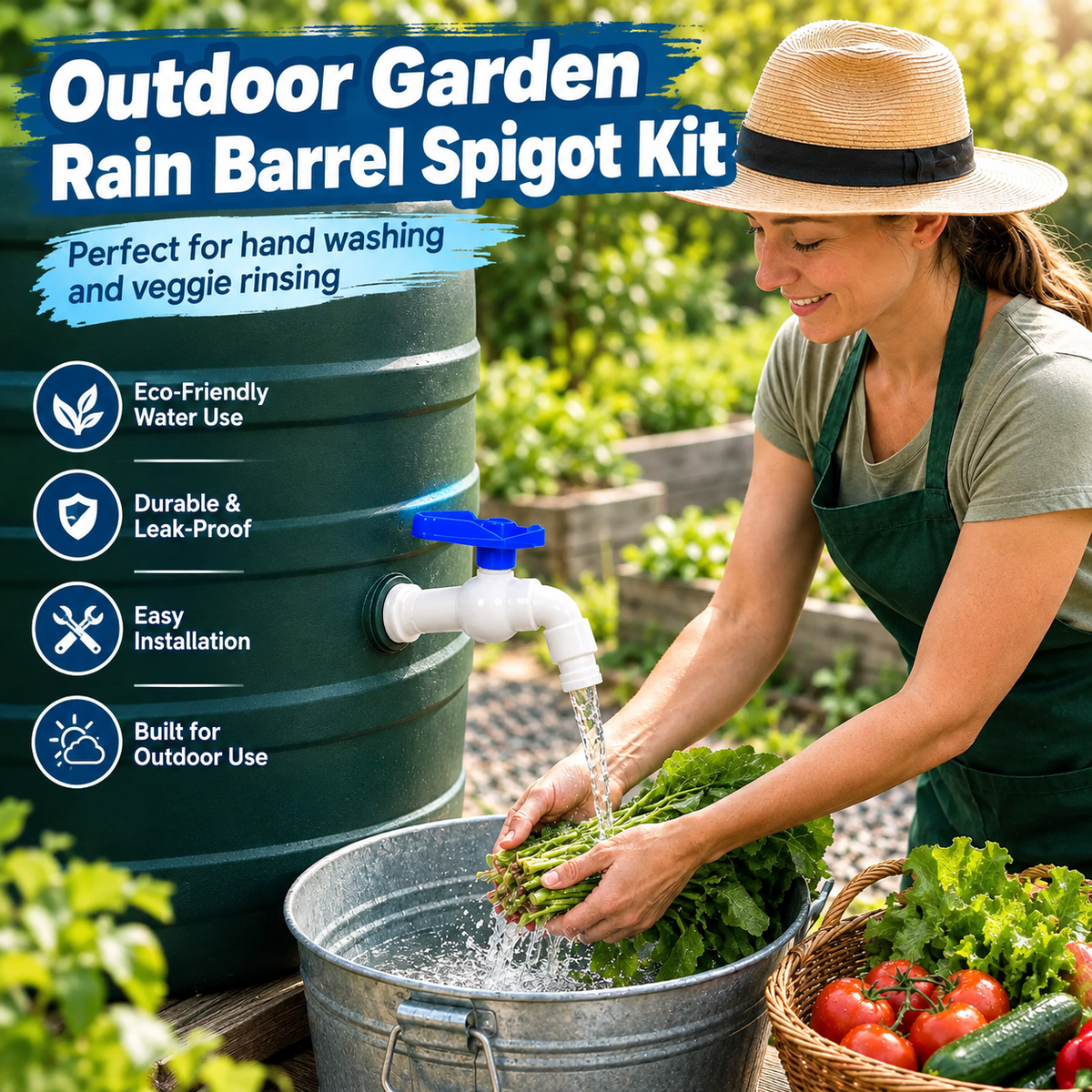 2Pcs Rain Barrel Faucet Kit with Hole Saw and 1/2" PVC Bulkhead Fitting