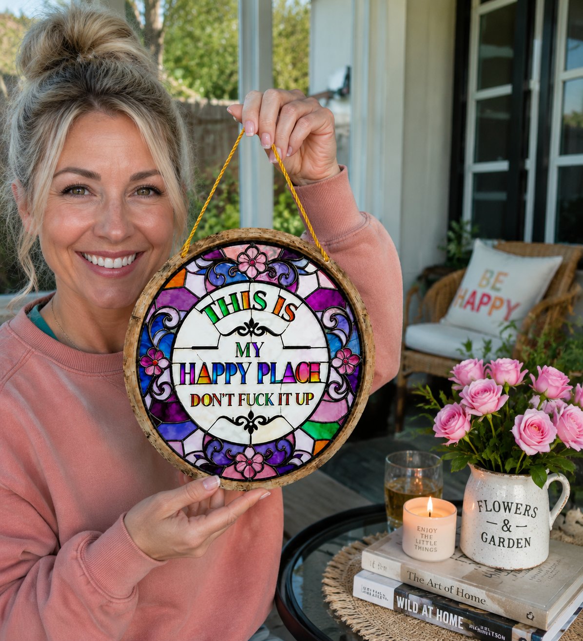 🔥 LAST DAY 49% OFF – 🌈Happy Place Hanging Suncatcher | Sunlight-Catching Quote Decor for Windows, Porches, Patios & Gifts ✨
