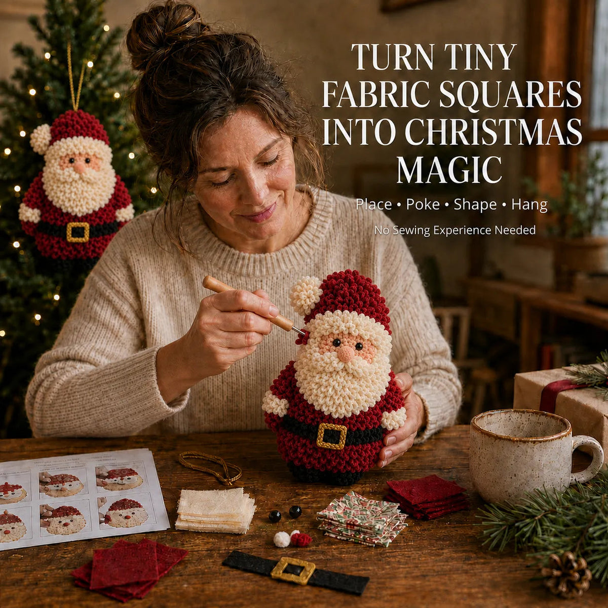 3d fabric poke christmas ornament diy kit collection complete kit with pre cut fabrics stuffed felt base poking tool step by step guide included landing 02