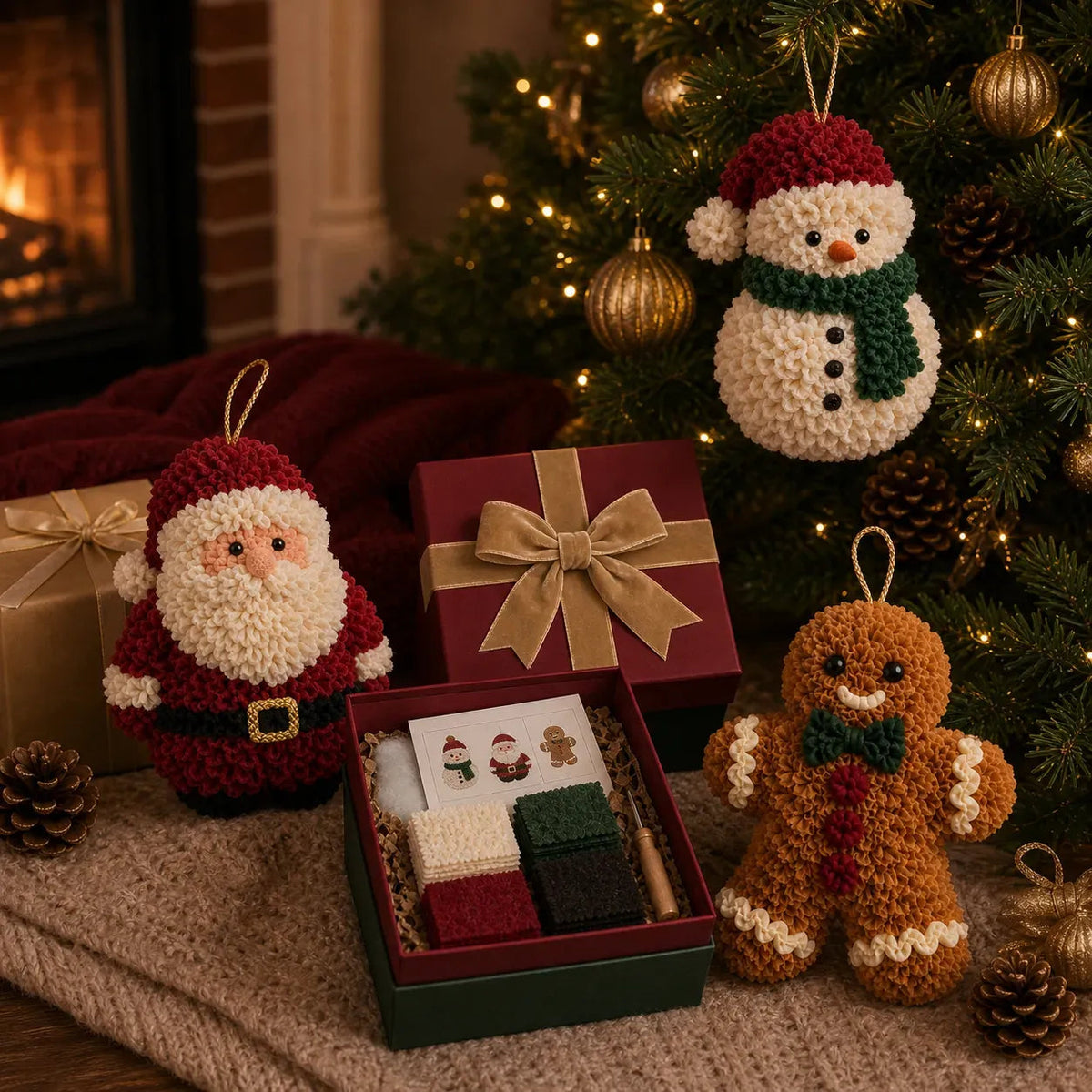 3d fabric poke christmas ornament diy kit collection complete kit with pre cut fabrics stuffed felt base poking tool step by step guide included landing 04
