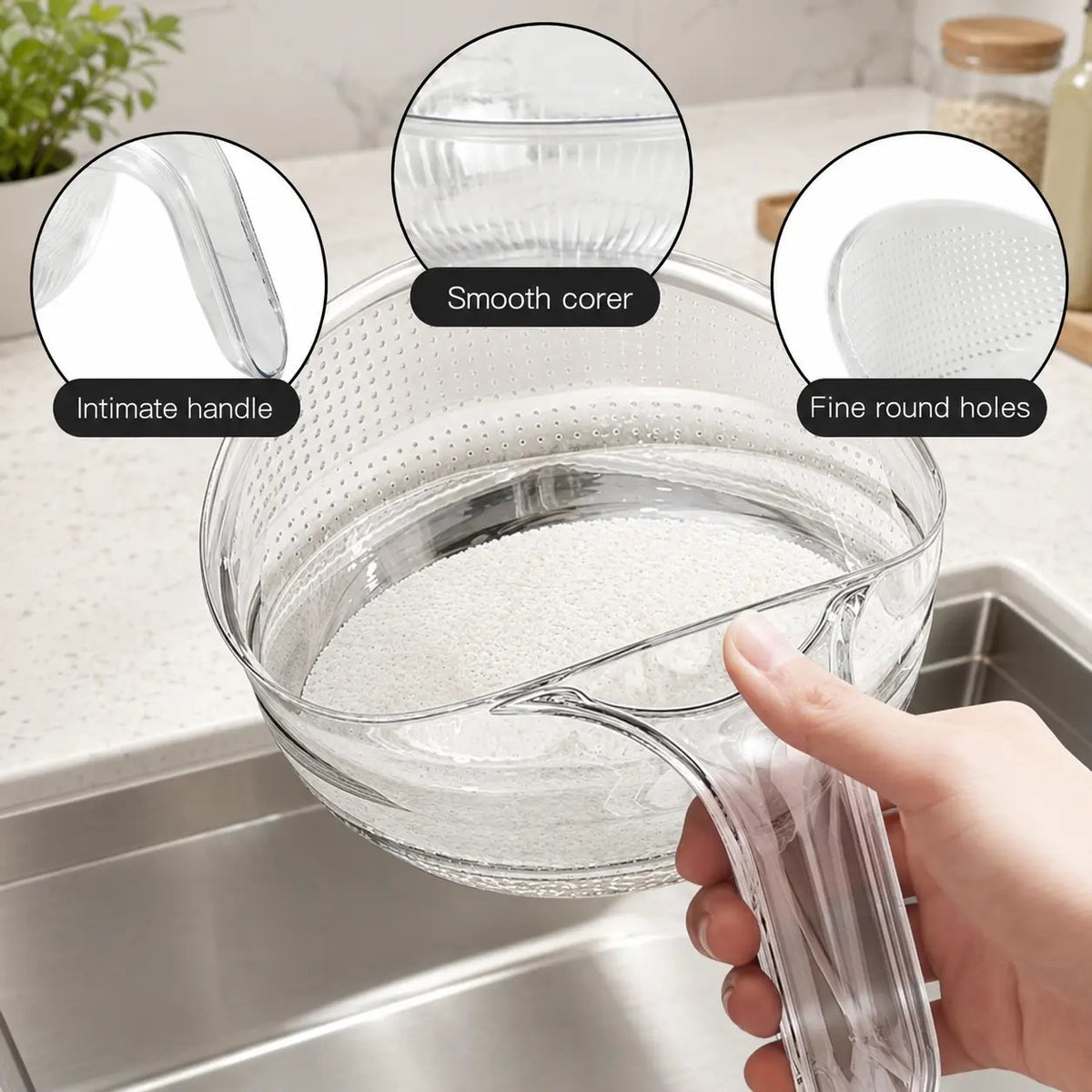 Aesthetic Multifunctional Rice Strainer Basket with Handle