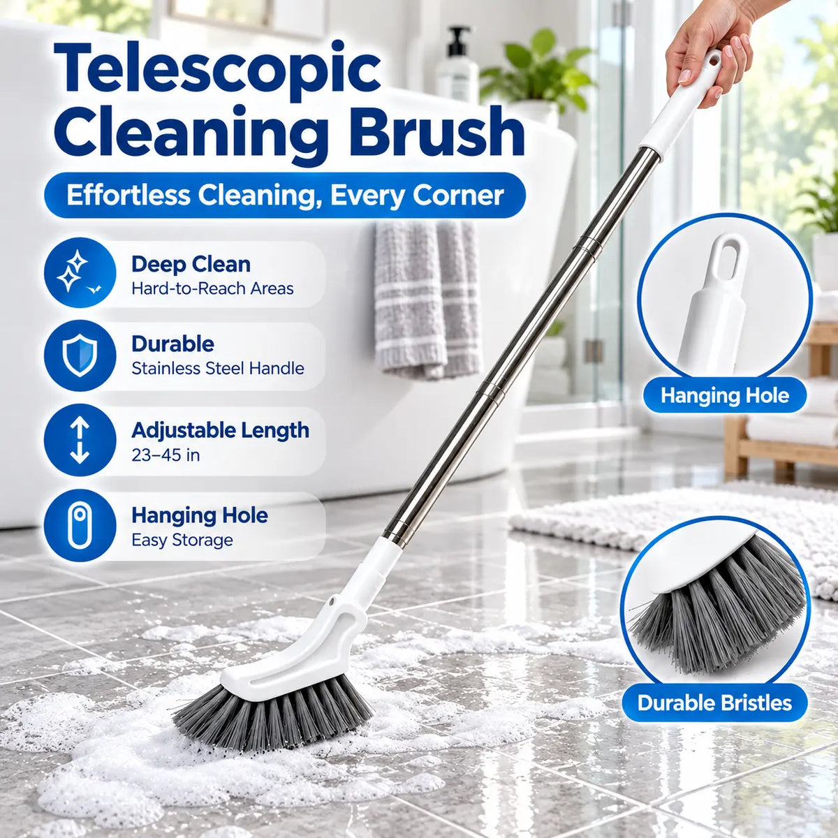 adjustable length stainless steel telescopic long handle crevice cleaning brush landing 06
