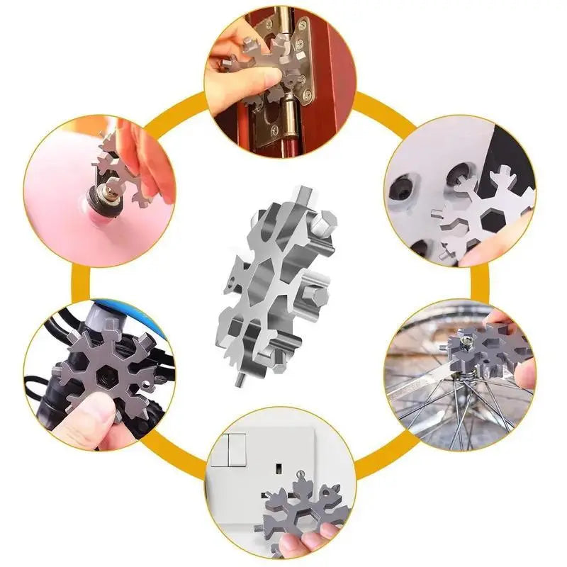 18-in-1 Snowflake Multi Tool, Stainless Steel Wrench with Screwdriver & Bottle Opener, Portable EDC Survival Gadget for Camping, Hiking & Outdoor
