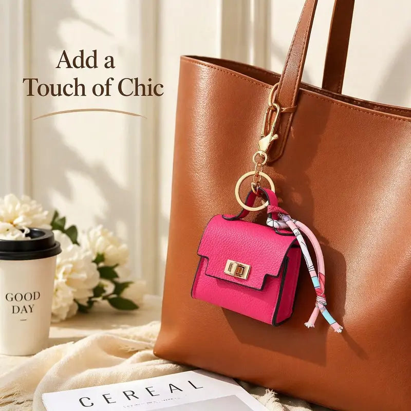 4pcs Mini Square Bag Pendant Keychain - High Quality Leather with Colorful Strap 🎒
