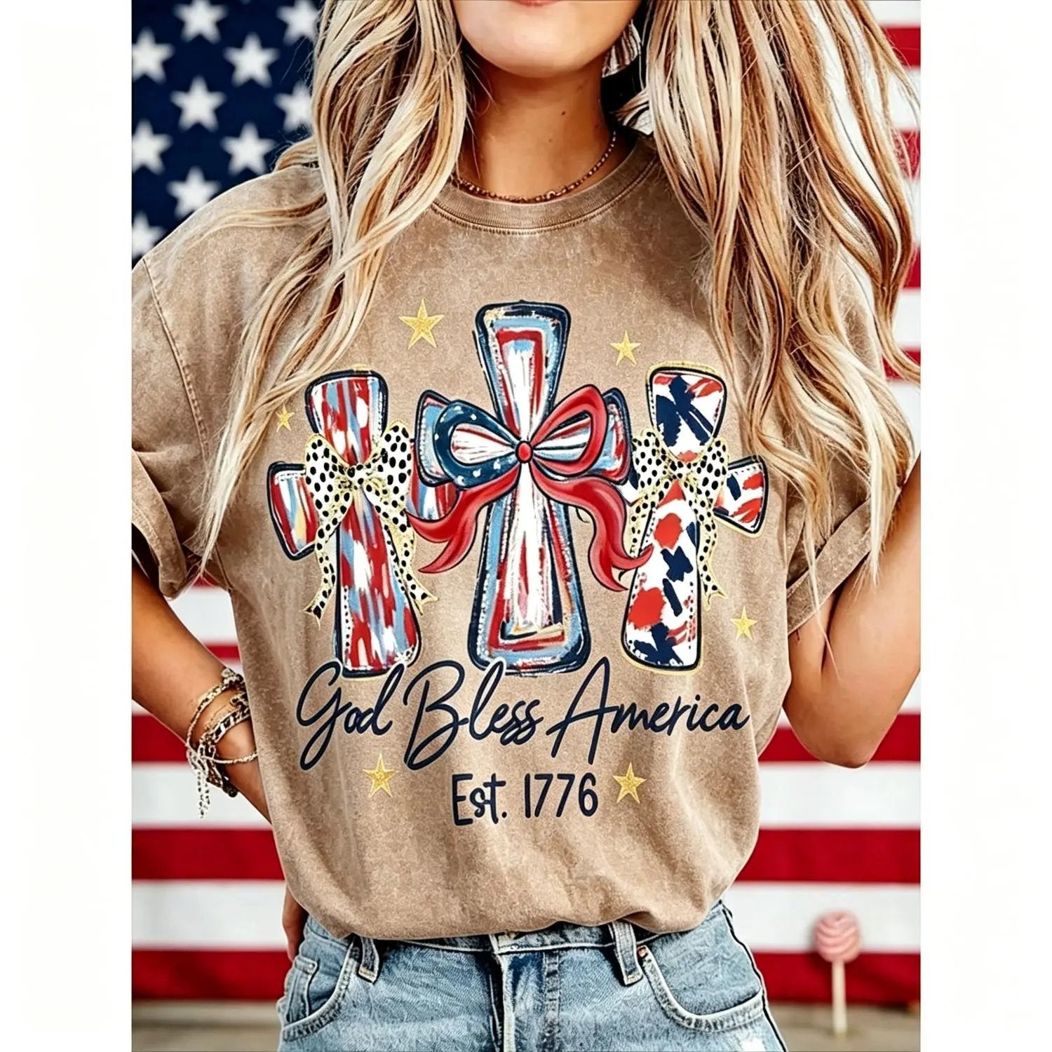 ⭐ God Bless America Women T-Shirt - Vintage 250th Anniversary USA Gift Tee🎆