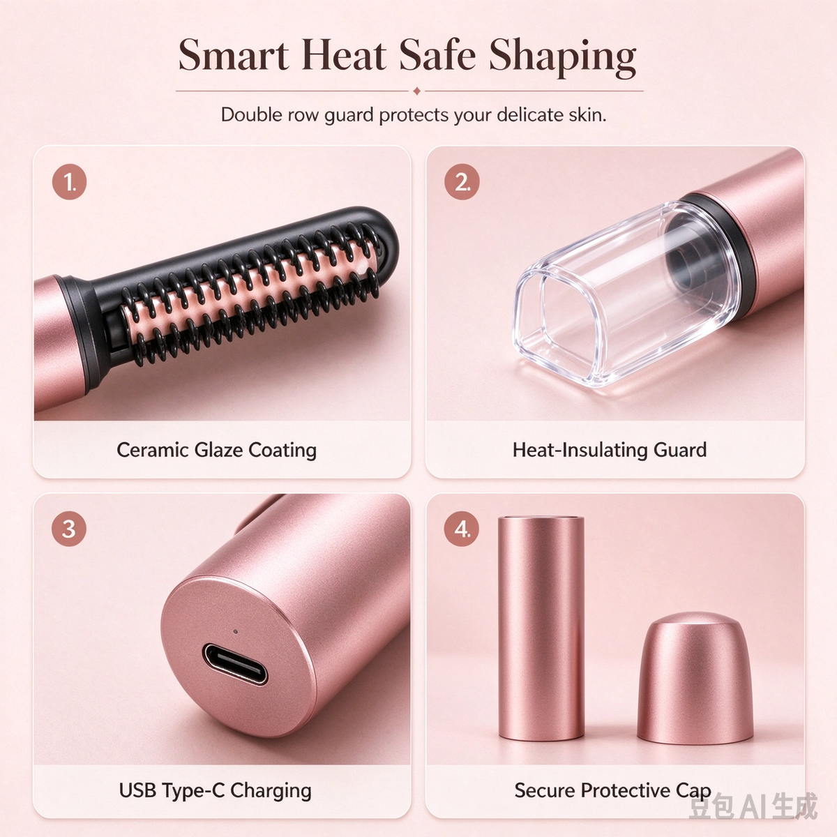 Cordless Mini Heated Hair Straightener Brush Portable Rechargeable Hair Styling Comb for Bangs and Volumizing