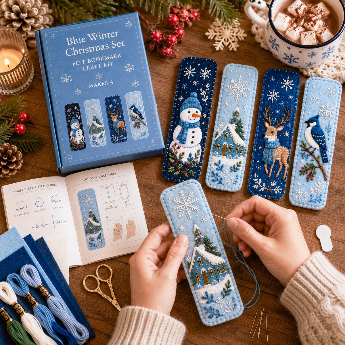 🎄 DIY Felt Embroidery Bookmark Kit(4PCS)