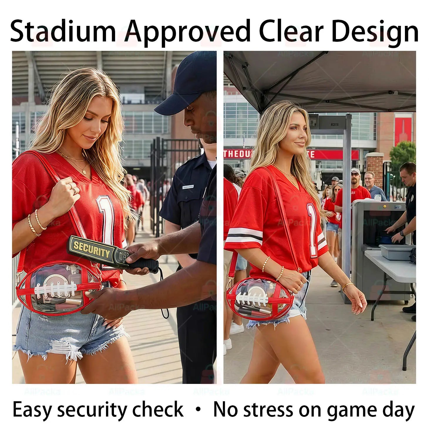 Clear Football Shaped Crossbody Bag, Transparent PVC Stadium Approved Game Day Bag 🏈