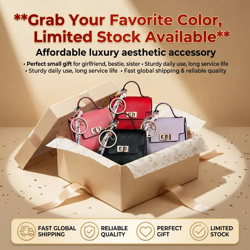4pcs Mini Square Bag Pendant Keychain - High Quality Leather with Colorful Strap 🎒