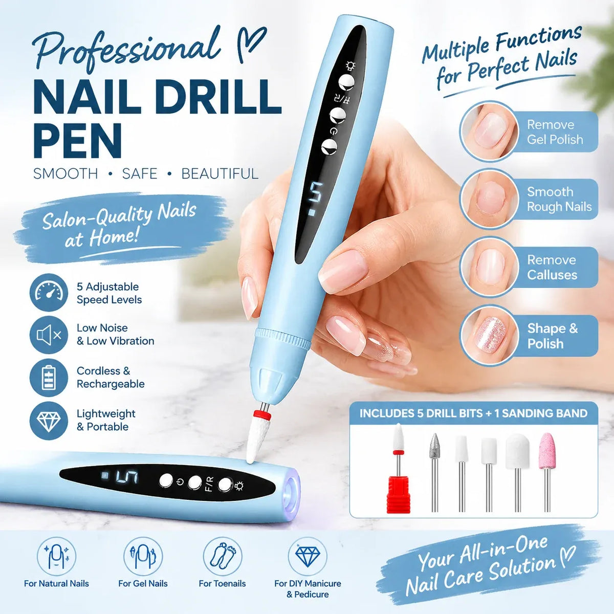 🛒Clearance💅 Professional Ultra-SafeLED Electric Nail Grinder