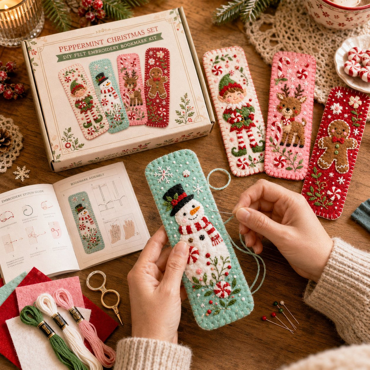 🎄 DIY Felt Embroidery Bookmark Kit(4PCS)