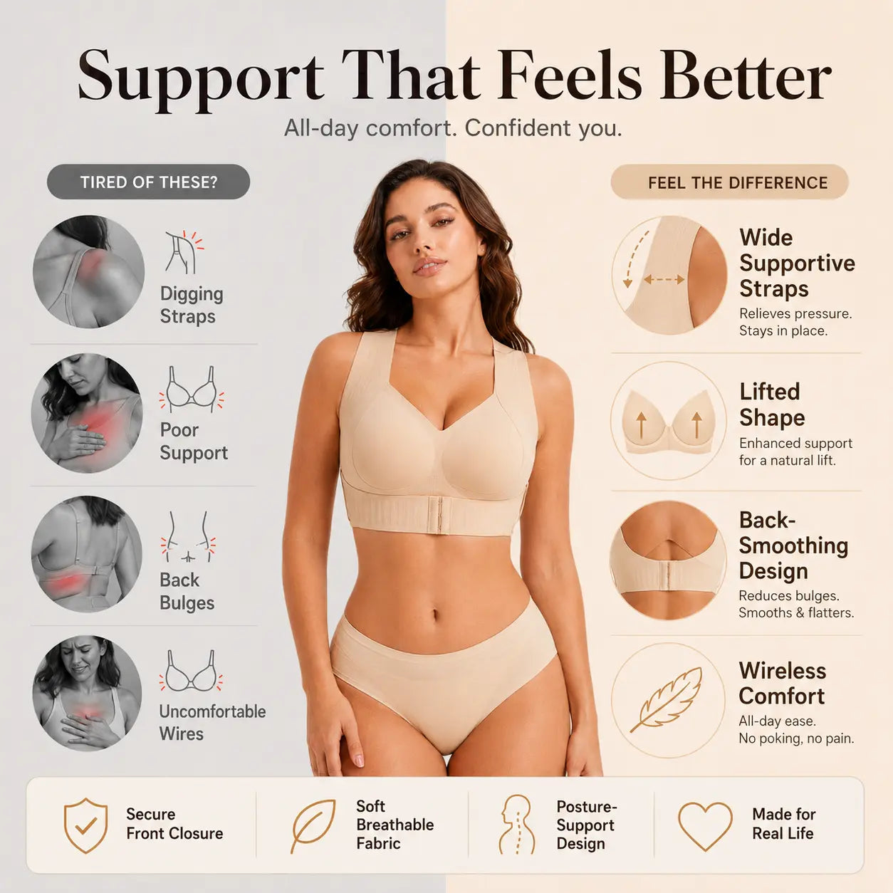 Women's Wireless Bra,Soft Breathable Non-removable Moulded Cups🤍