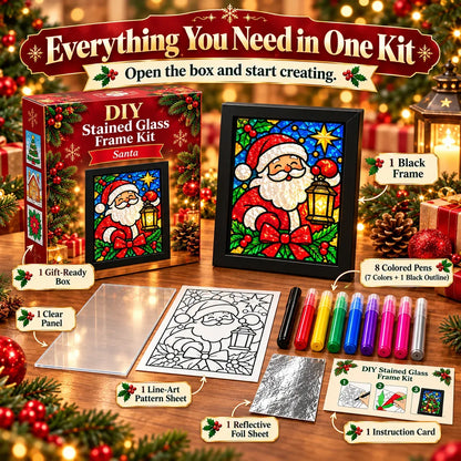 🎄Beginner-Friendly Christmas Stained Glass-Style Frame Kit | 8 Festive Designs with Pens, Foil & Frame ✨